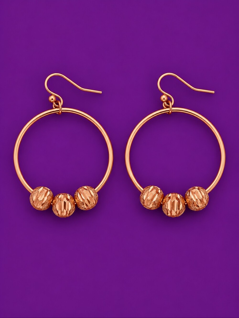 3/$30 Copper Rose Goldtone Hoop Earrings with Beaded Accent